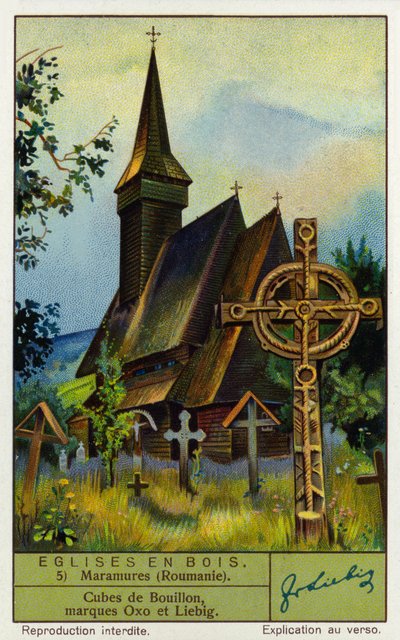 Igreja de madeira, Maramures, Norte da Roménia (cromolitografia) de European School