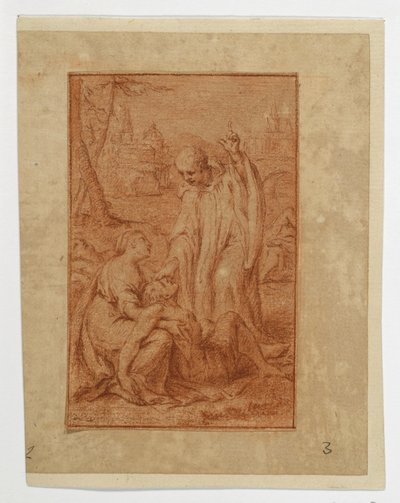 Ein Heiliger heilt einen Kranken oder erweckt einen Toten (?) de Eustache Le Sueur