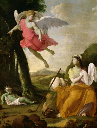 Agar e Ismael resgatados pelo anjo, c.1648 de Eustache Le Sueur