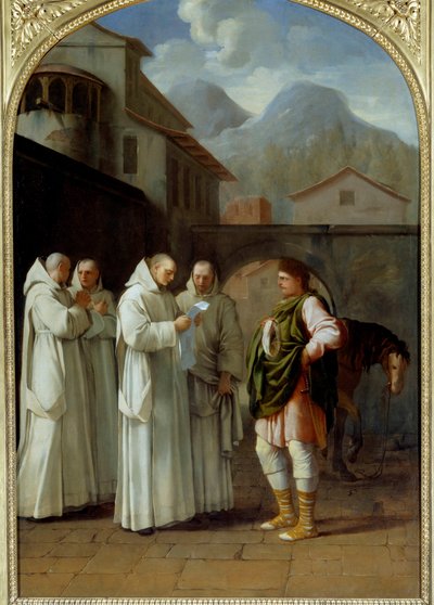 São Bruno (1030-1101), fundador da Ordem dos Cartuxos recebe uma mensagem do Papa Urbano II (Urbano II) de Eustache Le Sueur