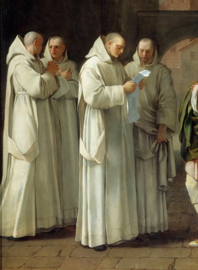 São Bruno (1030-1101), fundador da ordem cartusiana recebe mensagem do Papa Urbano II (Urbano 2) (detalhe) de Eustache Le Sueur