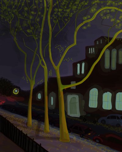 11th Street At Night, 2016 (desenhado à mão num iPad com um lápis Apple) de Evan Sklar