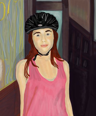 Ava com capacete de bicicleta, Brooklyn (arte digital) de Evan Sklar