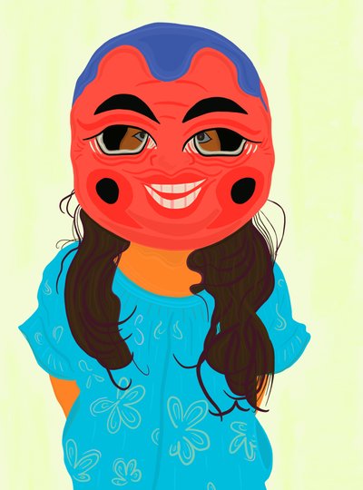 Ava com máscara vietnamita, c.2020-24 (arte digital) de Evan Sklar