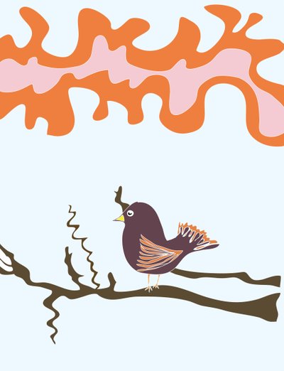 Bird On Branch, 2015 (desenhado à mão num iPad com um lápis Apple) de Evan Sklar