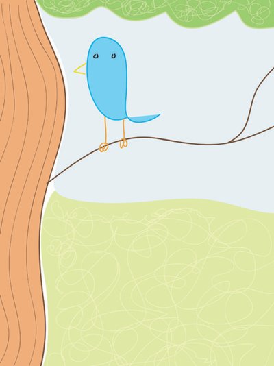 Blue Bird On Skinny branch, 2015 (desenhado à mão num iPad com um lápis Apple) de Evan Sklar