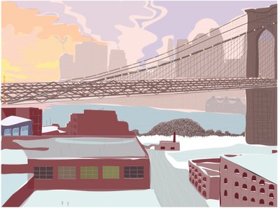 Brooklyn Bridge, Clearing Storm, 2015 (desenhado à mão num iPad com um lápis Apple) de Evan Sklar