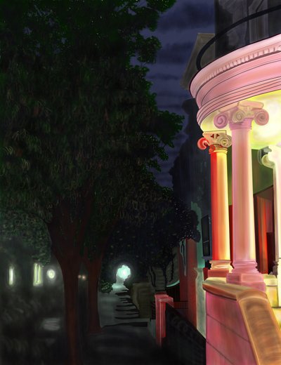 Esquina da Seventh Street com o prospect park oeste à noite (arte digital) de Evan Sklar