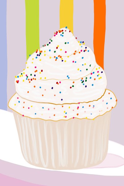 Cupcake com cobertura de baunilha e granulado, Brooklyn (arte digital) de Evan Sklar
