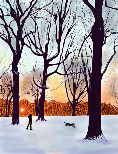 Cão na neve, Brooklyn (arte digital) de Evan Sklar