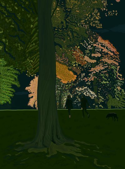 Passeio de cão à noite (arte digital) de Evan Sklar
