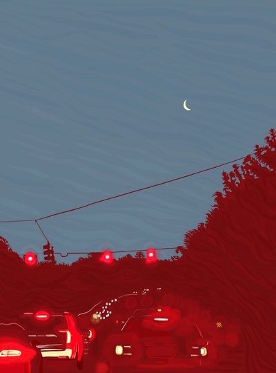Condução para sul, seis e cinquenta e cinco da manhã, c.2020-24 (arte digital) de Evan Sklar