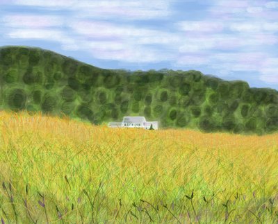 Field and Farmhouse In Vermont, 2018 (desenhado à mão num iPad com um lápis Apple) de Evan Sklar