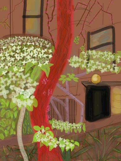 Flowering Dogwood Trees, 2015 (desenhado à mão num iPad com um lápis Apple) de Evan Sklar