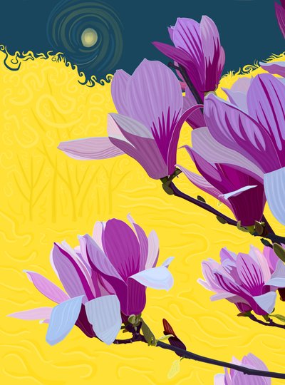 Árvore de tulipas em flor, 2025 (arte digital) de Evan Sklar