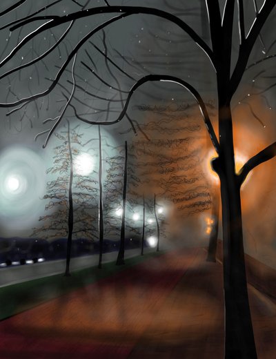 Nevoeiro noturno, Prospect Park, Brooklyn (arte digital) de Evan Sklar
