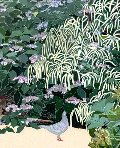 Barba de bode e pombo no jardim (arte digital) de Evan Sklar