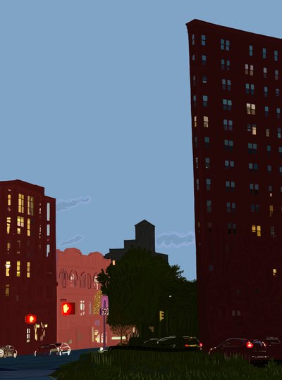 Grand Army Plaza ao anoitecer, c.2020-24 (arte digital) de Evan Sklar