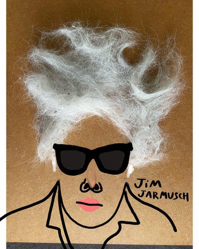 Jim Jarmusch (desenho de colagem) de Evan Sklar