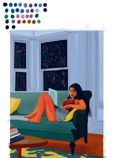 Computador portátil no colo (arte digital) de Evan Sklar