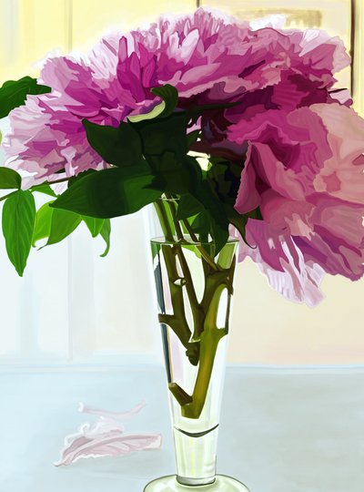 Peónias magenta em vaso (arte digital) de Evan Sklar