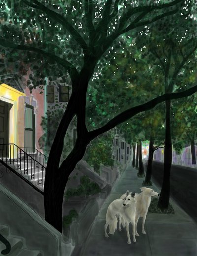 Minnie e Penny no passeio, Brooklyn (arte digital) de Evan Sklar