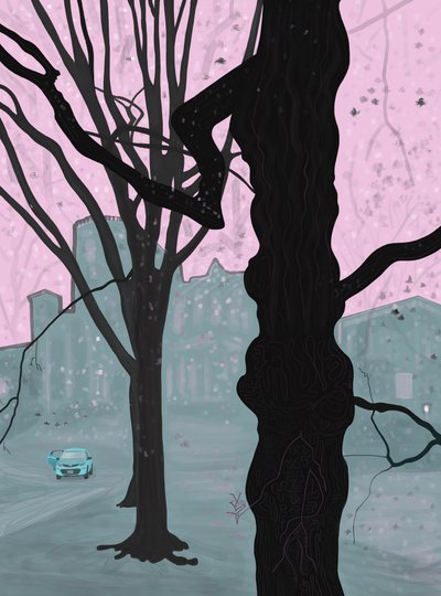 Árvore velha, casa velha e carro, Brooklyn (arte digital) de Evan Sklar