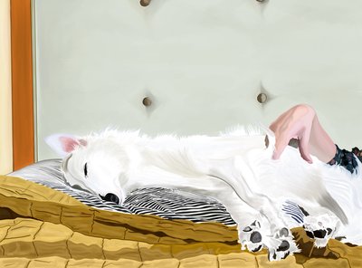 Penny no edredão amarelo, Brooklyn (arte digital) de Evan Sklar