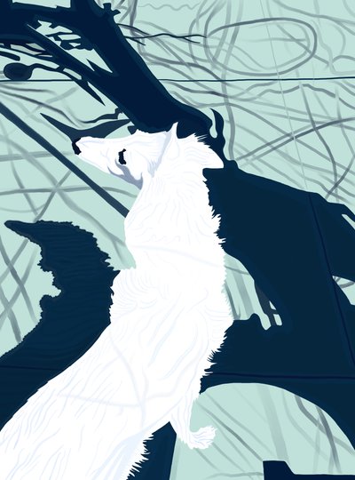 Penny e sombra de árvore no passeio, c.2020-24 (arte digital) de Evan Sklar