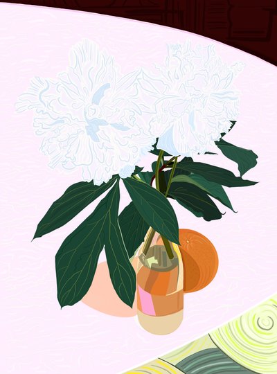 Peónia e toranja, c.2020-24 (arte digital) de Evan Sklar