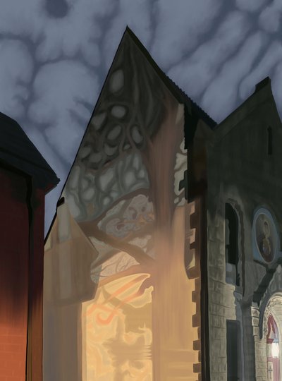 Sombra de árvores num edifício, 2025 (arte digital) de Evan Sklar