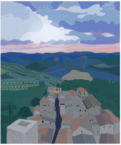 Pequena aldeia na Toscânia, 2015 (desenhado à mão num iPad com um lápis Apple) de Evan Sklar