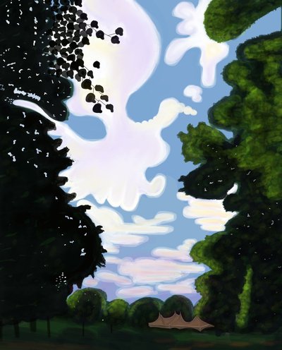 Tenda e céu, Prospect Park 2018 (desenhado à mão num iPad com um lápis Apple) de Evan Sklar