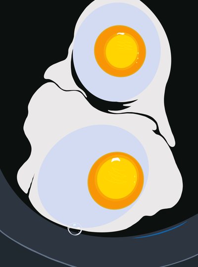 Dois ovos a fritar numa frigideira de ferro fundido Brooklyn (arte digital) de Evan Sklar