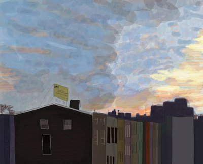 View From Gowanus Expressway, 2016 (desenhado à mão num iPad com um lápis Apple) de Evan Sklar