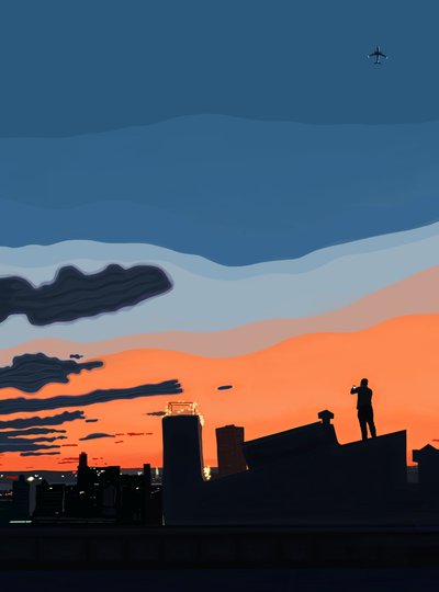Vista do porto de Nova Iorque a partir do topo do telhado, no final do verão (arte digital) de Evan Sklar