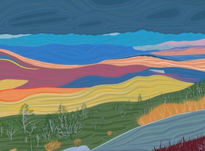 Vista das montanhas Catskill no outono (arte digital) de Evan Sklar