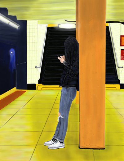 À espera do comboio F, Brooklyn (arte digital) de Evan Sklar
