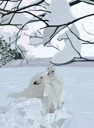 Cão branco na neve (arte digital) de Evan Sklar