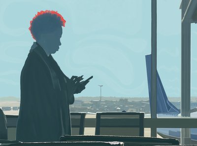 Mulher à espera no aeroporto (arte digital) de Evan Sklar
