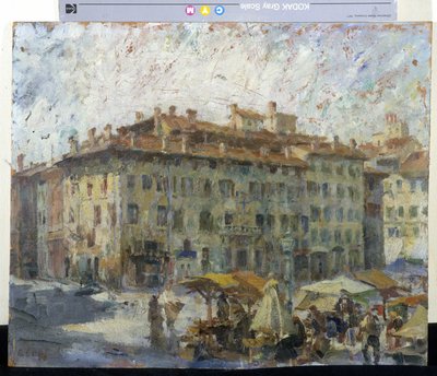 Mercato na Piazza Grande a Modena (Março na Piazza Grande em Modene) (óleo sobre tela) de Evaristo Cappelli