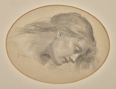 Estudo para "Moonbeams Dipping into the Sea" (lápis) de Evelyn De Morgan