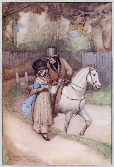 Ilustração para Cranford por Mrs Gaskell (lito a cores) de Evelyn Paul