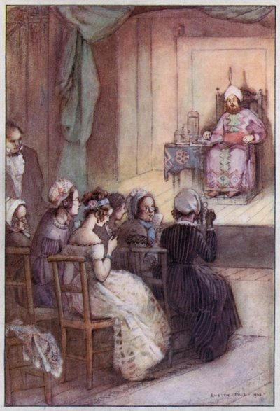 Ilustração para Cranford por Mrs Gaskell (lito a cores) de Evelyn Paul