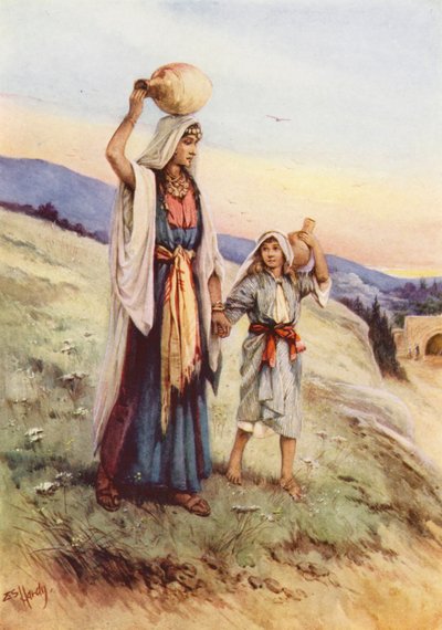 Jesus a ajudar a sua Mãe (litografia a cores) de Evelyn Stuart Hardy
