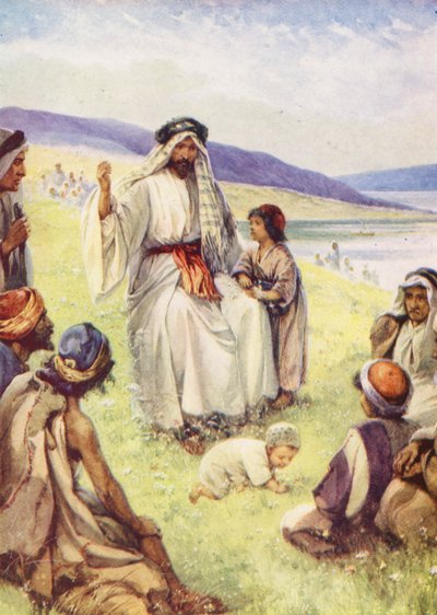Jesus a ensinar os seus amigos (litografia a cores) de Evelyn Stuart Hardy