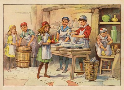 Pequenos Trabalhadores: Os oleiros (litografia a cores) de Evelyn Stuart Hardy