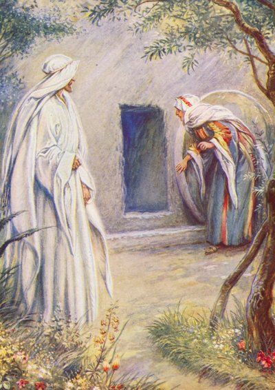Maria vê Jesus de novo (litografia a cores) de Evelyn Stuart Hardy