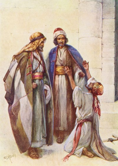 Pedro e João e o coxo (litografia a cores) de Evelyn Stuart Hardy