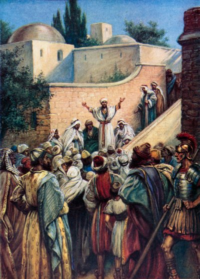 Pedro fala-lhes de Jesus (cor litho) de Evelyn Stuart Hardy